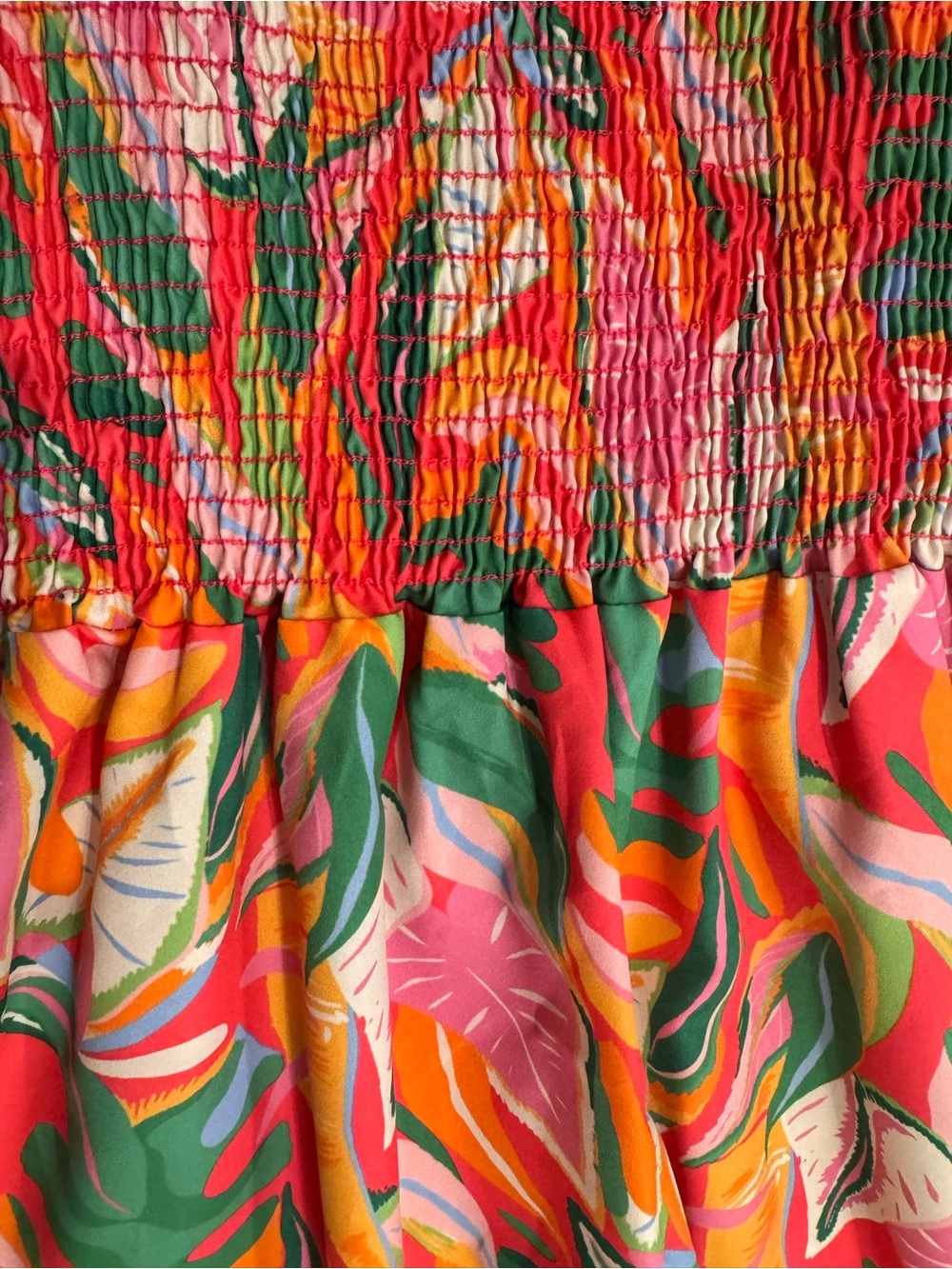 Tropical Floral Smocked Sundress in Pink, Green & Orange - Picture 2 of 2